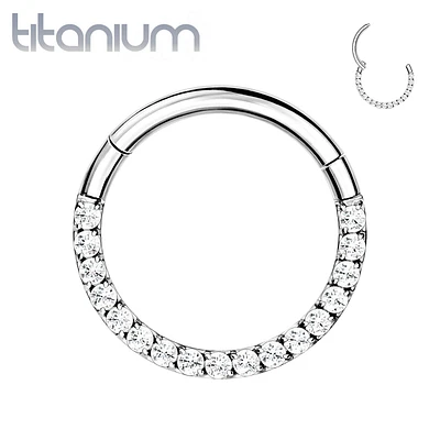 Implant Grade Titanium Paved White CZ Hinged Septum Hoop Clicker