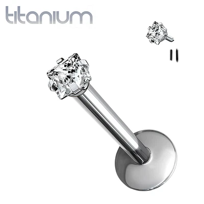 Implant Grade Titanium Internally Threaded Prong Square CZ Labret