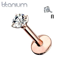 Implant Grade Titanium Internally Threaded Rose Gold PVD Plated White CZ Labret