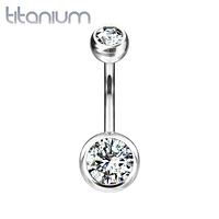 Implant Grade Titanium Double Ball White CZ Gem Belly Ring