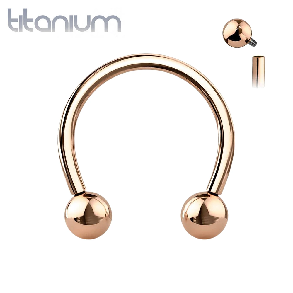 Implant Grade Titanium Internally Threaded Rose Gold PVD Horseshoe Circular Barbell