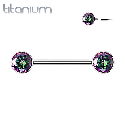 Implant Grade Titanium Nipple Barbell With Internally Threaded Vitrail CZ Gems