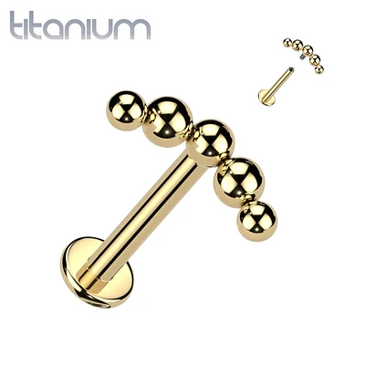 Implant Grade Titanium Gold PVD Curved 5 Bead Internally Threaded Flat Back Labret