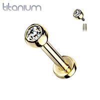 Implant Grade Titanium Internally Threaded Gold PVD White CZ Labret Flat Back