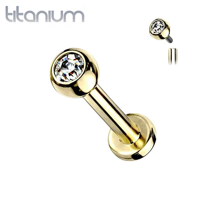 Implant Grade Titanium Internally Threaded Gold PVD White CZ Labret Flat Back