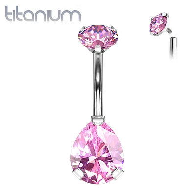 Implant Grade Titanium Internally Threaded Pear Tear Drop CZ Belly Ring