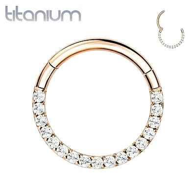 Implant Grade Titanium Rose Gold PVD Paved White CZ Septum Clicker