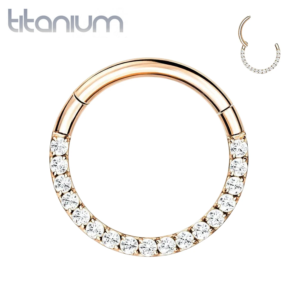 Implant Grade Titanium Rose Gold PVD Paved White CZ Septum Clicker