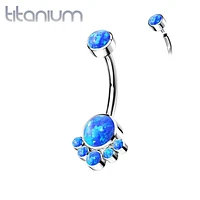 Implant Grade Titanium Internally Threaded Opal Bezel Cluster Belly Ring