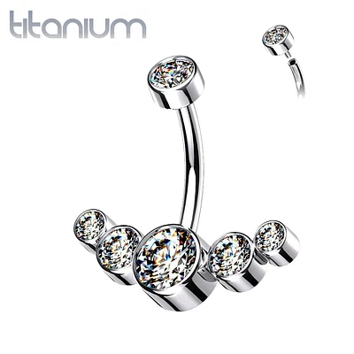 Implant Grade Titanium Internally Threaded With 5 Bezel White CZ Bottom Belly Ring