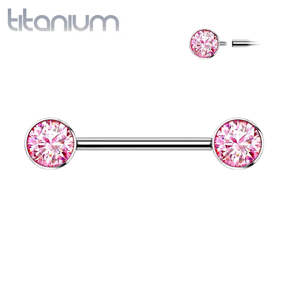 Implant Grade Titanium Nipple Barbell With Internally Threaded CZ Gems