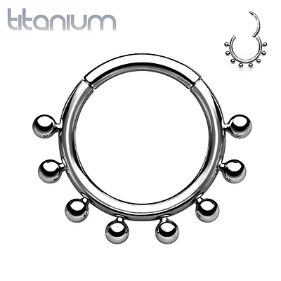 Implant Grade Titanium Beaded Tribal Hinged Septum Ring Hoop Clicker