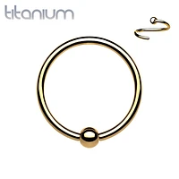 Gold PVD High Polished Implant Grade Titanium Easy Bend Nose, Cartilage Hoop Ring with Fixed Ball