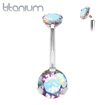 Implant Grade Titanium Internally Threaded Aurora Borealis CZ Prong Belly Button Navel Ring