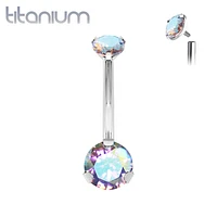 Implant Grade Titanium Internally Threaded Small Dainty AB CZ Prong Belly Button Navel Ring