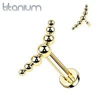 Implant Grade Titanium Gold PVD Curved Beaded Internally Threaded Flat Back Labret