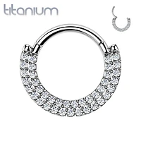 Implant Grade Titanium Double Row White CZ Pave Daith Ring Clicker Hoop