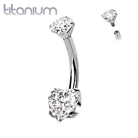 Implant Grade Titanium Internally Threaded Heart CZ Belly Ring