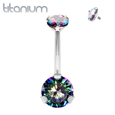 Implant Grade Titanium Internally Threaded Vitrail Medium CZ Prong Belly Button Navel Ring