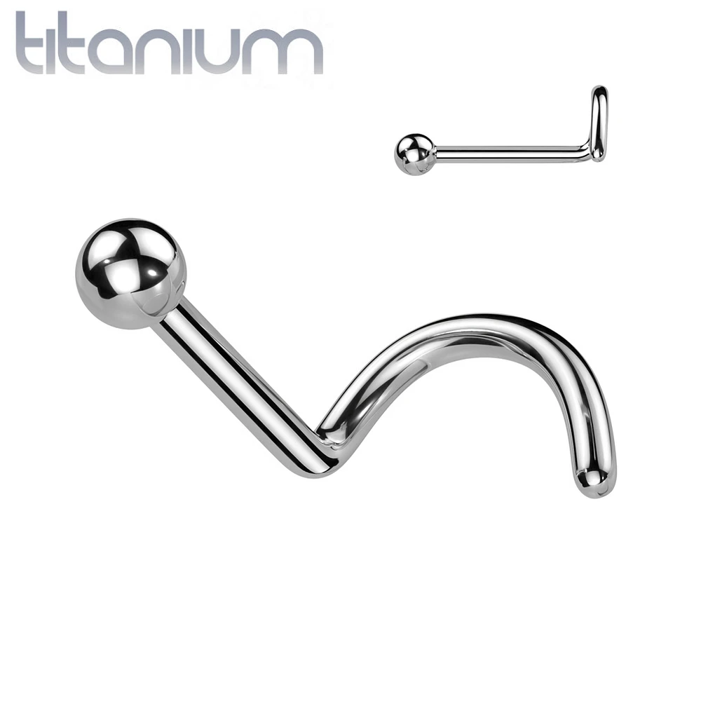 Implant Grade Titanium Ball Top Corkscrew Nose Stud Ring