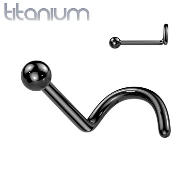 Implant Grade Titanium Black PVD Ball Top Corkscrew Nose Stud Ring