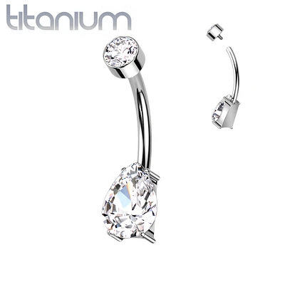 Implant Grade Titanium Dainty White Pear Shape Tear Drop Belly Ring