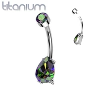 Implant Grade Titanium Dainty Vitrail Medium Pear Shape Tear Drop Belly Ring