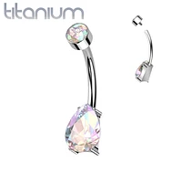 Implant Grade Titanium Dainty AB Pear Shape Tear Drop Belly Ring