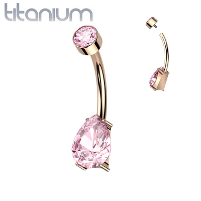 Implant Grade Titanium Dainty Rose Gold PVD Pink Tear Drop Belly Ring