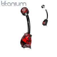 Implant Grade Titanium Dainty Black PVD Red Tear Drop Belly Ring