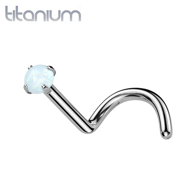 Implant Grade Titanium Corkscrew Nose Ring Opal Stud With Prongs