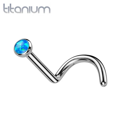 Implant Grade Titanium Corkscrew Nose Ring Stud with Opal Gem