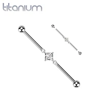 Implant Grade Titanium White CZ Square & Circle Gem Cluster Industrial Straight Barbell