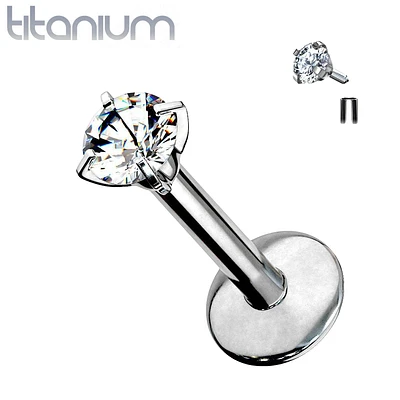 Implant Grade Titanium Internally Threaded Prong Circle White CZ Labret