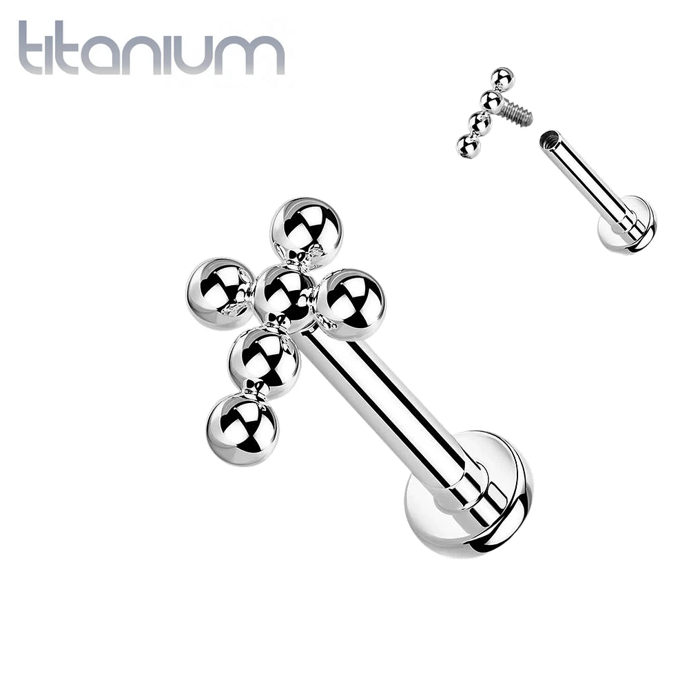 Implant Grade Titanium Beaded Dainty Cross Internally Threaded Labret