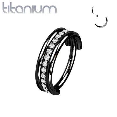 Implant Grade Titanium Black PVD White CZ Pave Center Hinged Clicker Hoop