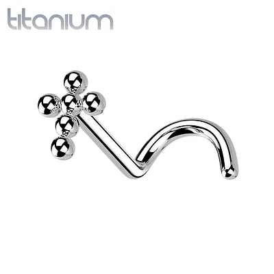 Implant Grade Titanium Corkscrew Beaded Cross Nose Stud Ring