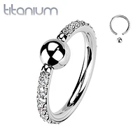 Implant Grade Titanium White CZ Pave CBR Hoop Ring