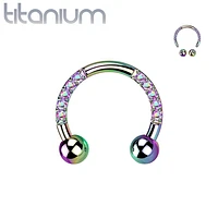 Implant Grade Titanium Rainbow PVD White CZ Gem Pave Horseshoe