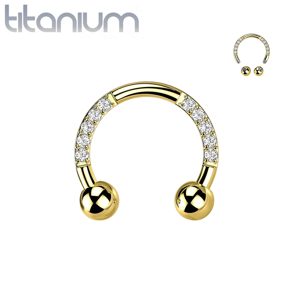 Implant Grade Titanium Gold PVD White CZ Gem Pave Horseshoe