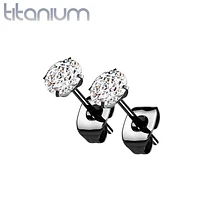 Pair Of Implant Grade Titanium Black PVD White CZ Stud Earrings