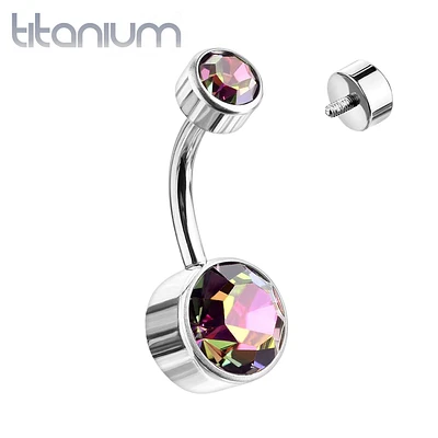 Internally Threaded Grade Titanium Bezel Vitrail Gem Belly Ring