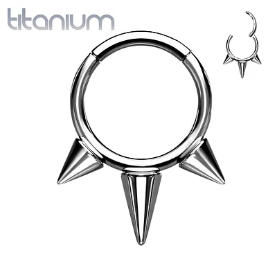 Implant Grade Titanium Spike Hinged Septum Ring Hoop Clicker
