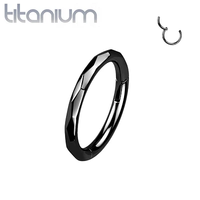 Implant Grade Titanium Black PVD Dainty Ridged Design Hinged Clicker Hoop Ring
