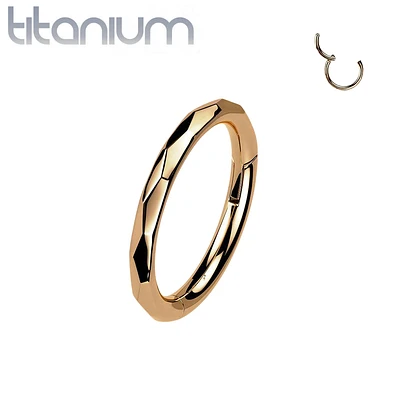 Implant Grade Titanium Rose Gold PVD Dainty Ridged Design Hinged Clicker Hoop Ring