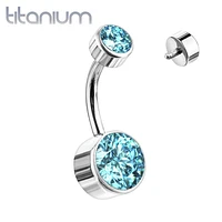 Internally Threaded Grade Titanium Bezel Aqua Gem Belly Ring