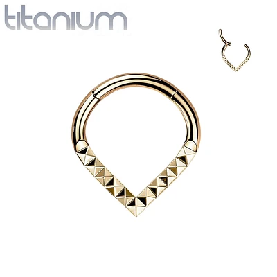 Implant Grade Titanium Rose Gold PVD V Shaped Ridged Septum Clicker Hinged Hoop