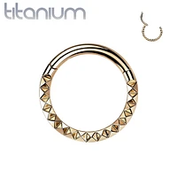 Implant Grade Titanium Rose Gold PVD Ridged Design Hinged Hoop Septum Clicker Ring
