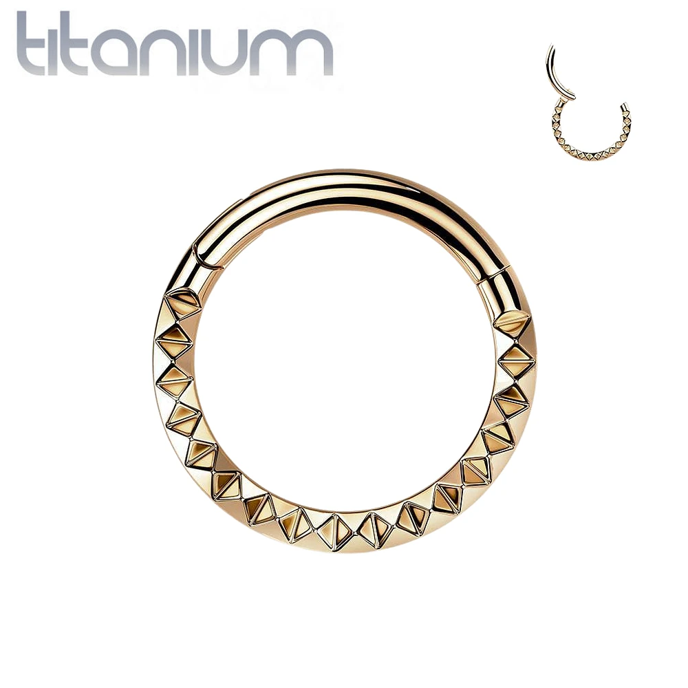 Implant Grade Titanium Rose Gold PVD Ridged Design Hinged Hoop Septum Clicker Ring