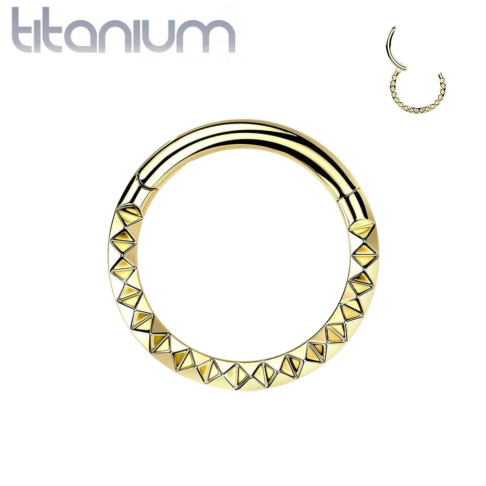 Implant Grade Titanium Gold PVD Ridged Design Hinged Hoop Septum Clicker Ring